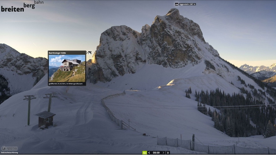 Breitenbergbahn Bergstation. Im Hintergrund der Aggenstein und die Hochalphtte